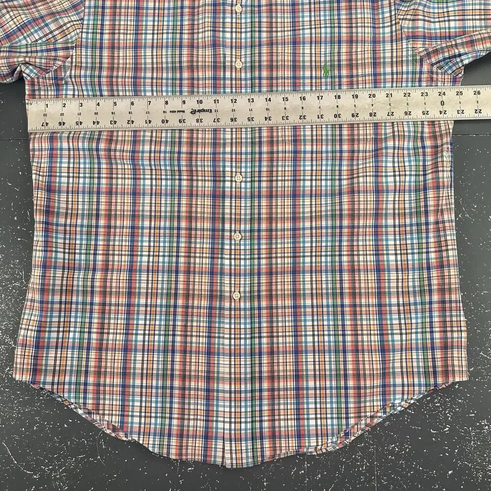Ralph Lauren Dress Shirt Mens Large Micro Check Teal Black Orange Short Sleeve - Picture 4 of 6